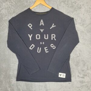 Under Armour Project Rock Shirt Mens Medium Long Sleeve Pay Your Dues Black Gym